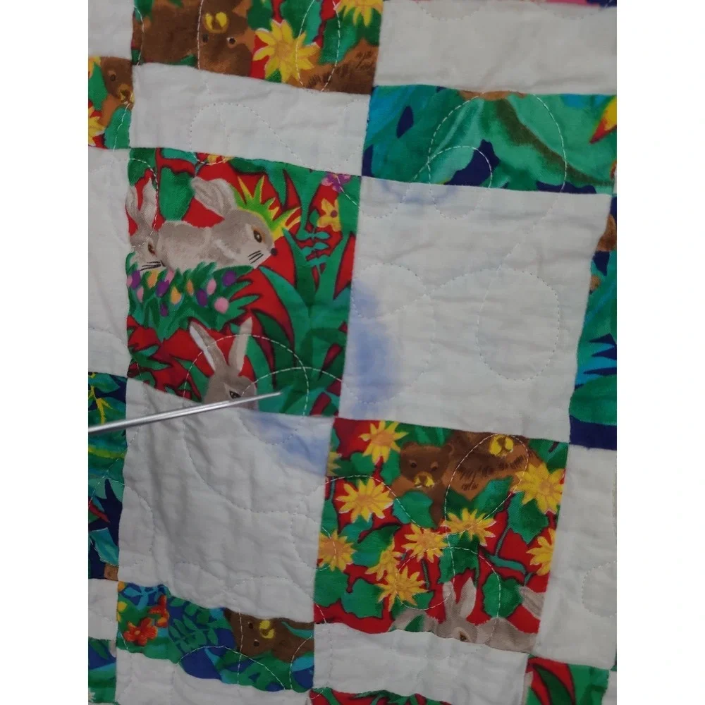 Handmade‎ Baby Quilt Reversible Parrots and Sesame Street 36X49
